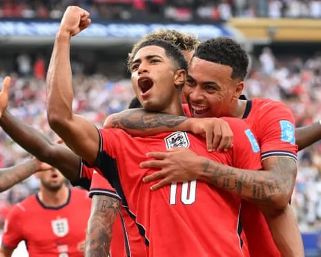 Jude Bellingham celebrates scoring for England against Panama