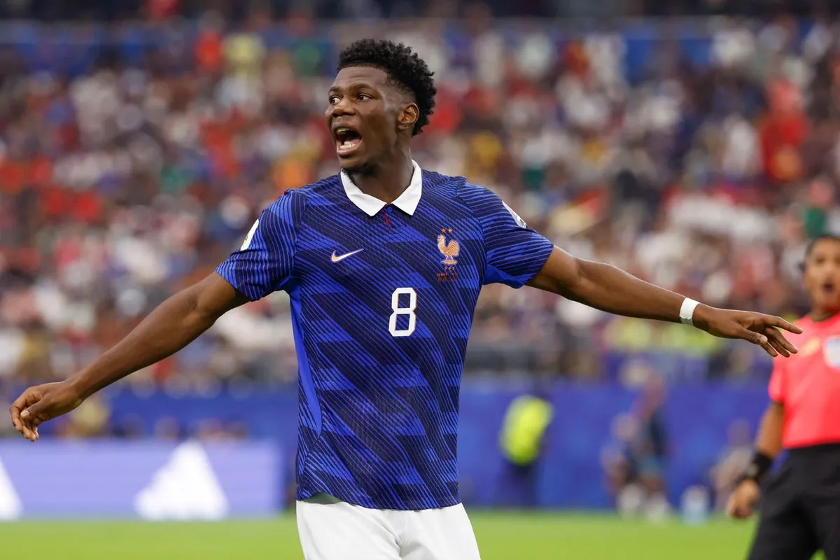 Aurelien Tchouameni during the FIFA World Cup 2026 semi-final between France and Spain.